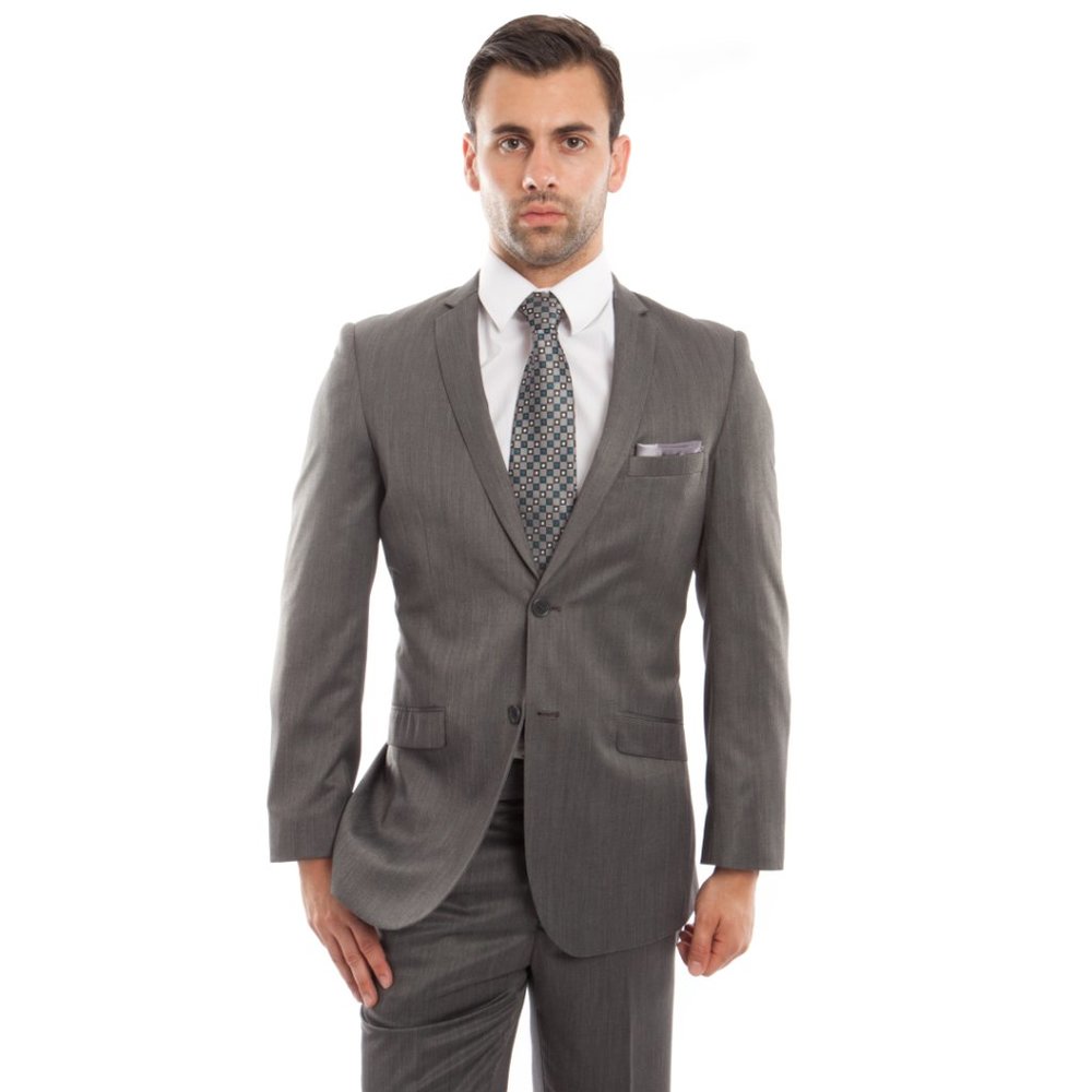 2pc Sharkskin Mens Grey Suit by Tazio